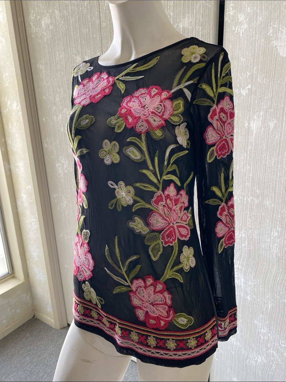 INC Mesh Embroidered Long Sleeve Top - Picture 2 of 3